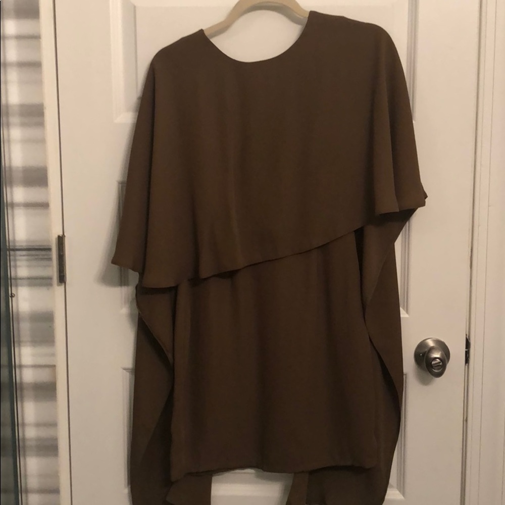 Olive open back cape dress